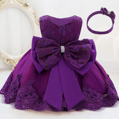 Infant White Pink First 1st Birthday Dress For Baby Girl Costume Big Bow Princess Baptism Girls Dresses Party Dress Child