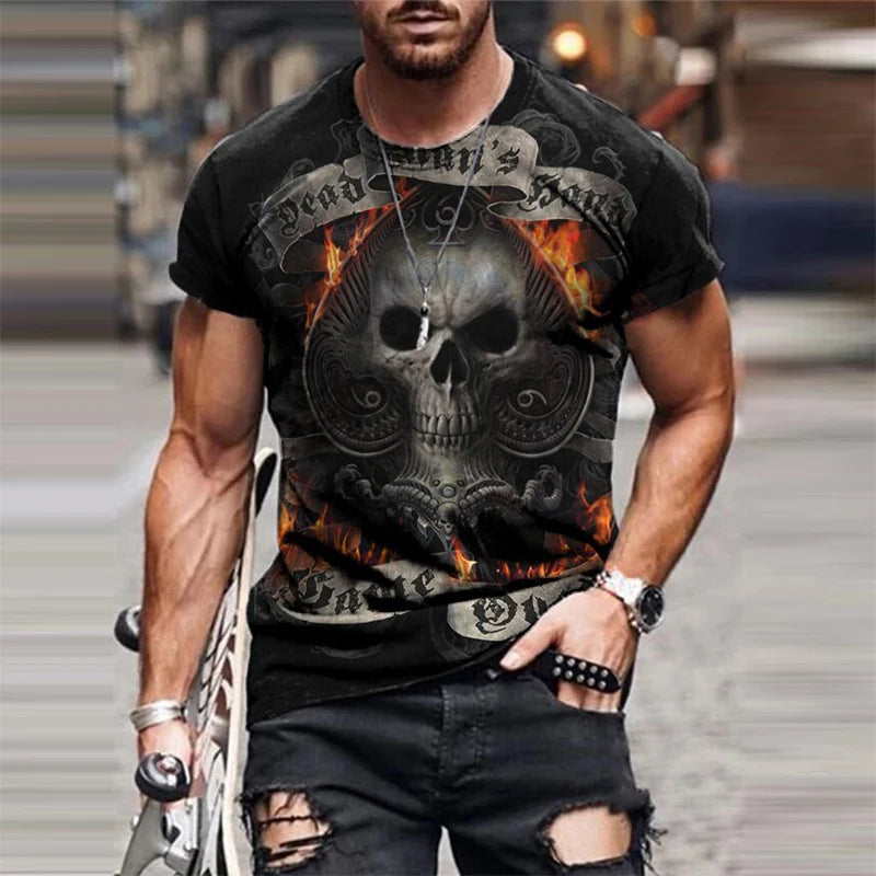 Personality 3D Printing Men's T-Shirt Skull Pattern for Men Demon Streetwear Handsome O-Neck Short Sleeves Casual Tshirt Top Tee - AMULET RING STORE