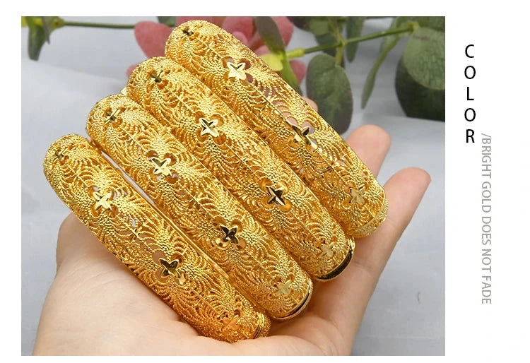 ANIID Women Charm Bracelet Bangle 24K Gold Color Jewelry Dubai Flower Bangle Brand African Designer Ethiopian Hawaiian Jewelry - AMULET RING STORE