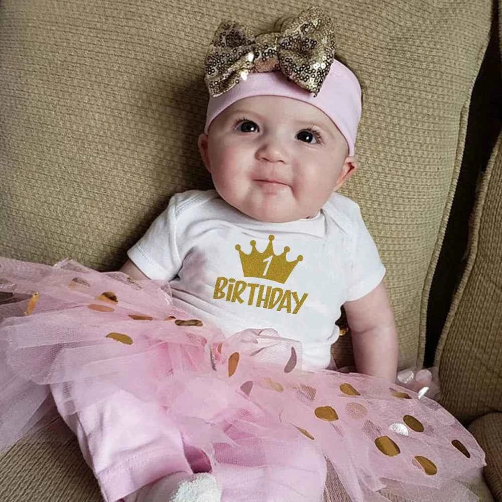Birthday One Baby Girl Pink Tutu Cake Outfits Infant Baby Girls Dress Suits Birthday Party Dresses Cute Girls Smash Cloth 0-12M