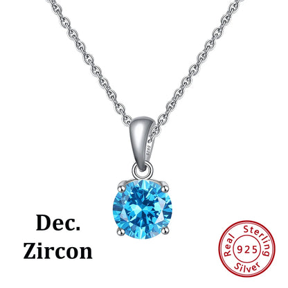 ORSA JEWELS 925 Sterling Silver 12 Color Heart Shaped Birthstone Pendant Necklace Woman Girl's Lucky Birthday Jewelry Gift APN02