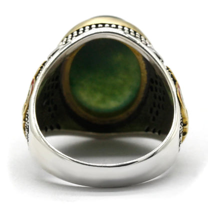 Turkey Jewelry Men Ring with Green Natural Agate Stone 925 Sterling Silver Vintage Eagle CZ Enamel Gold Ring for Women Male Gift AMULET RING STORE