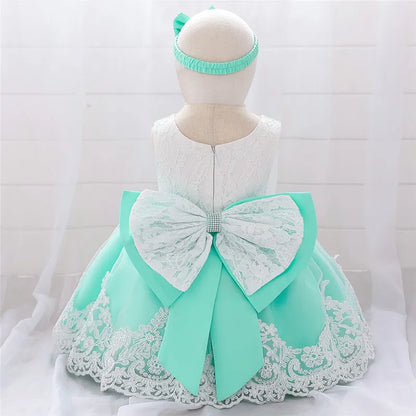 Newborn Long Sleeve Baby Girl Dresses Party Wedding Girl Lace Big Bow Dresses Infant Girl 1st Birthday Princess Baptism Dress