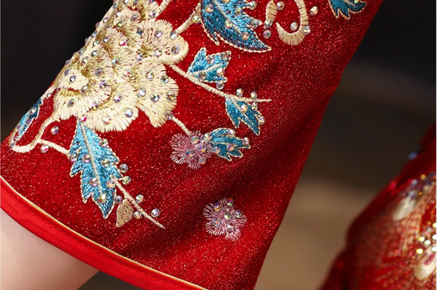 Traditional Chinese Wedding Dress Oriental Style Dresses China Clothing Size 6XL 2020 Modern Cheongsam Red Qipao Long