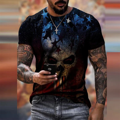Personality 3D Printing Men's T-Shirt Skull Pattern for Men Demon Streetwear Handsome O-Neck Short Sleeves Casual Tshirt Top Tee - AMULET RING STORE