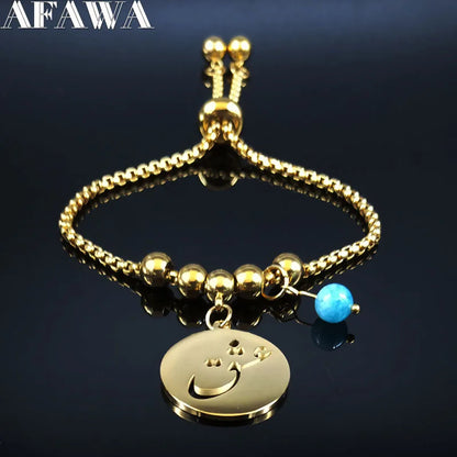 Persian Love Poems Stone Stainless Steel Bracelet Charm for Women Gold Color Iran Chain Bracelet Jewelry pulseras B1728-QKCS02