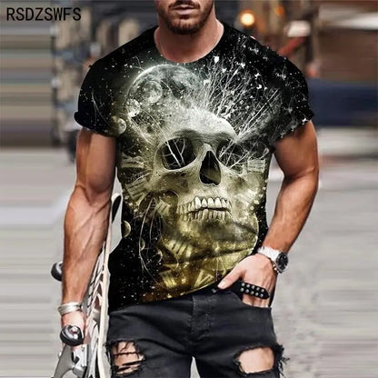 Personality 3D Printing Men's T-Shirt Skull Pattern for Men Demon Streetwear Handsome O-Neck Short Sleeves Casual Tshirt Top Tee - AMULET RING STORE