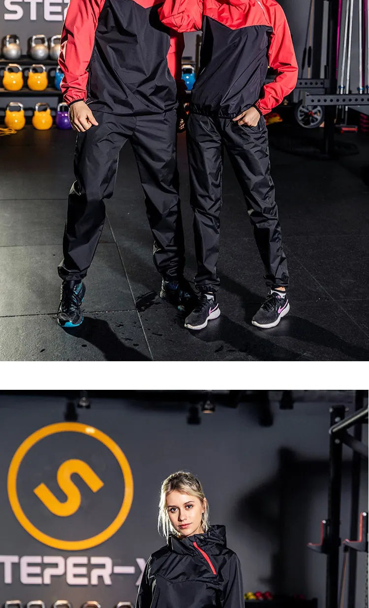 Sauna Suit Women Gym Clothing Set Men Pullover Hoodies Tops Running Fitness Exercise Sportswear Weight Loss Sweating Sports Suit