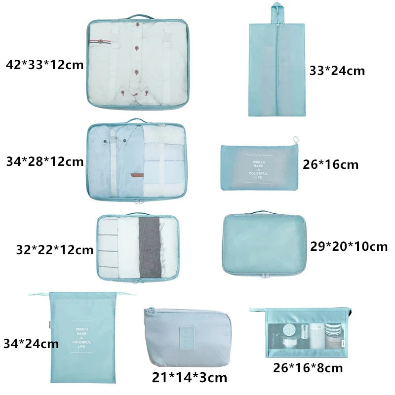 9 Pieces Set Travel Organizer Storage Bags Suitcase Packing Set Storage Cases Portable Luggage Organizer Clothes Shoe Tidy Pouch - AMULET RING STORE