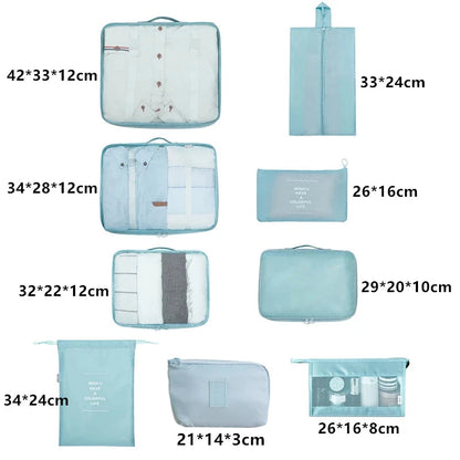9 Pieces Set Travel Organizer Storage Bags Suitcase Packing Set Storage Cases Portable Luggage Organizer Clothes Shoe Tidy Pouch - AMULET RING STORE