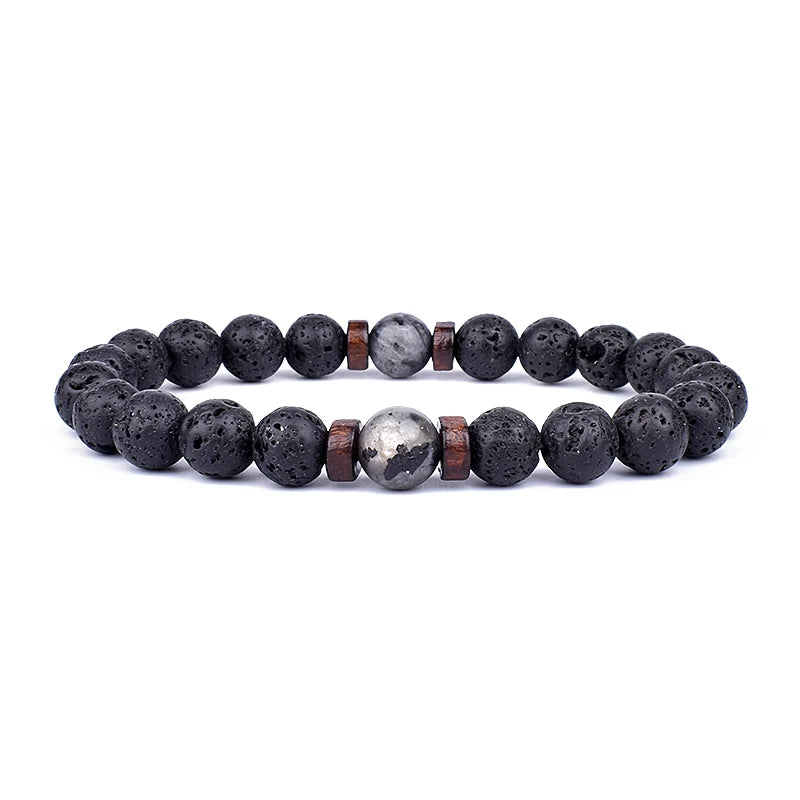Volcanic Stone Bracelet for Men Lava Wooden 8mm Beads Bracelet Tibetan Buddha Wrist Chain Women Men Jewelry Gift New Bracelets