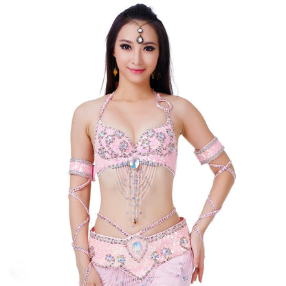 Women Sexy Belly Dance Beaded Top Bra & Belt 2pieces Belly Dance Costume Outfit Set Female Bollytwood Dance Costume 11 Colors