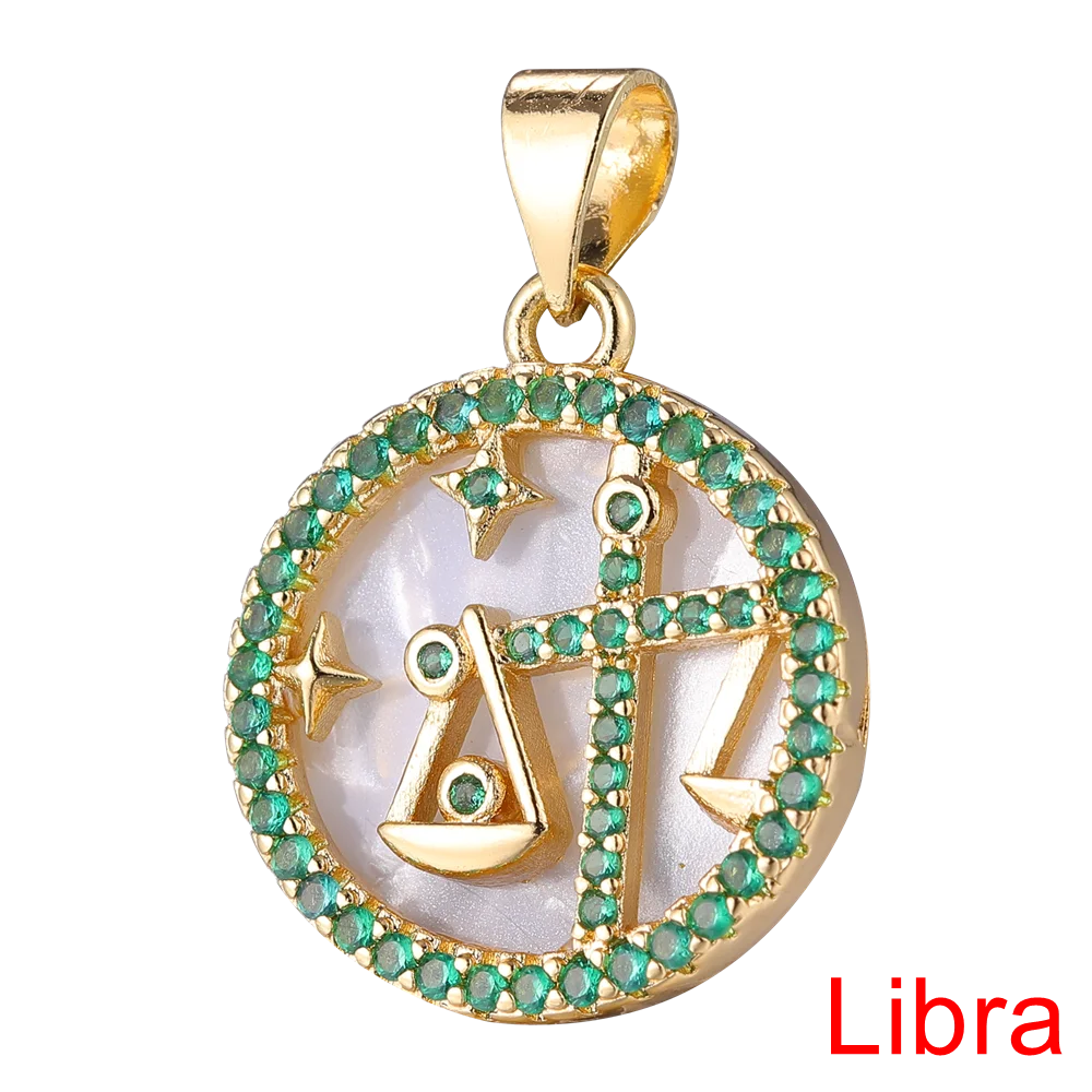 Juya DIY Imitation Pearl Shell 18K Gold Plated 12 Zodiac Charms For Handmade Fashion Birthstone Season Pendants Jewelry Making