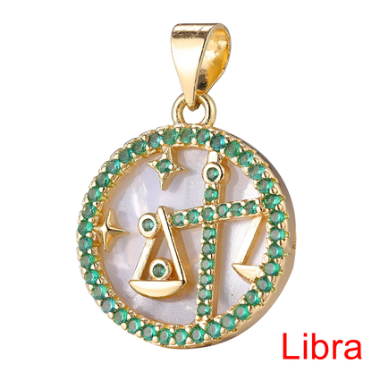Juya DIY Imitation Pearl Shell 18K Gold Plated 12 Zodiac Charms For Handmade Fashion Birthstone Season Pendants Jewelry Making