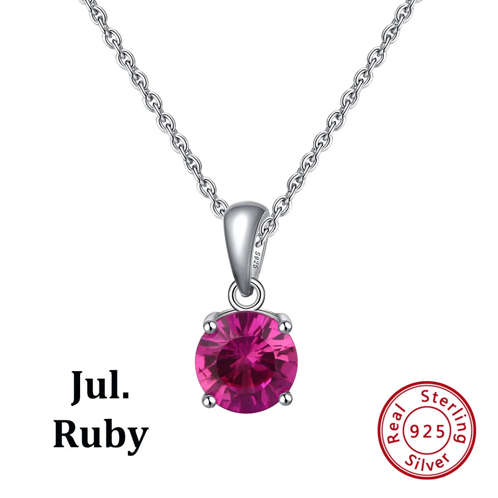 ORSA JEWELS 925 Sterling Silver 12 Color Heart Shaped Birthstone Pendant Necklace Woman Girl's Lucky Birthday Jewelry Gift APN02