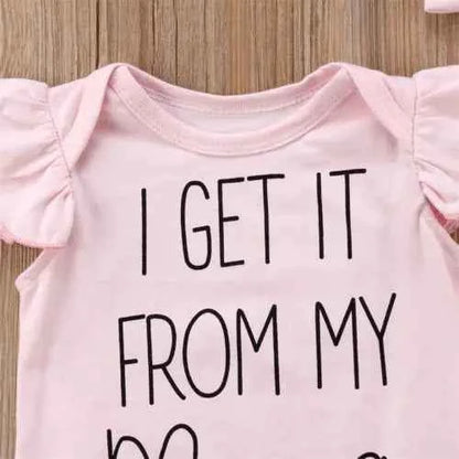 Newborn Clothes Baby Girls Letter Print O-neck Bodysuit + Bow Headband Kids 2pc Set Toddler Girl Cotton Sleeveless Ruffle Outfit - AMULET RING STORE