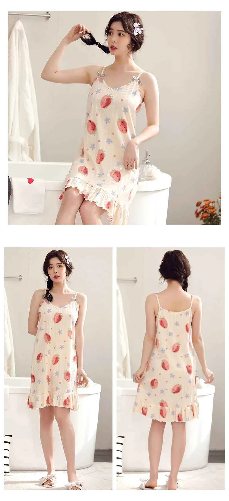 Big Yards 5XL Young Girls Cotton Nightgown Sexy Spaghetti Strap Night Dress Lady V-Neck Nighties Sleeveless Sleepwear Nightwear