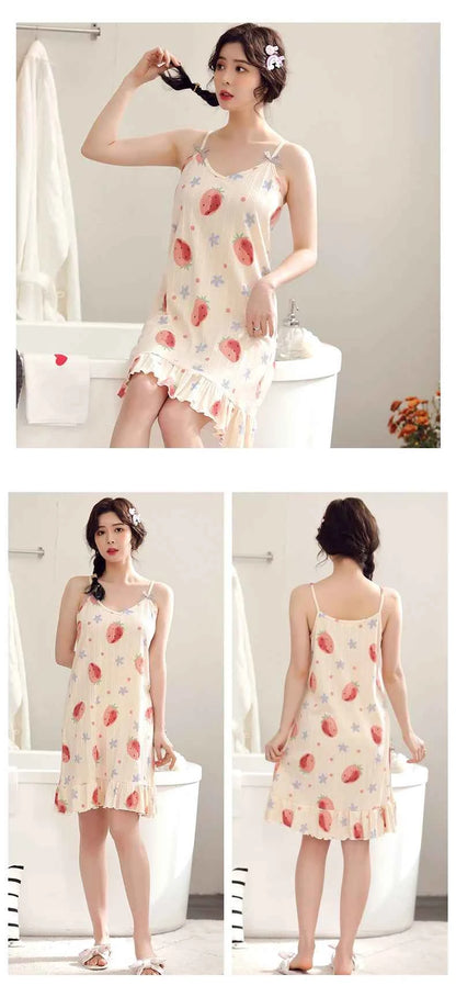 Big Yards 5XL Young Girls Cotton Nightgown Sexy Spaghetti Strap Night Dress Lady V-Neck Nighties Sleeveless Sleepwear Nightwear