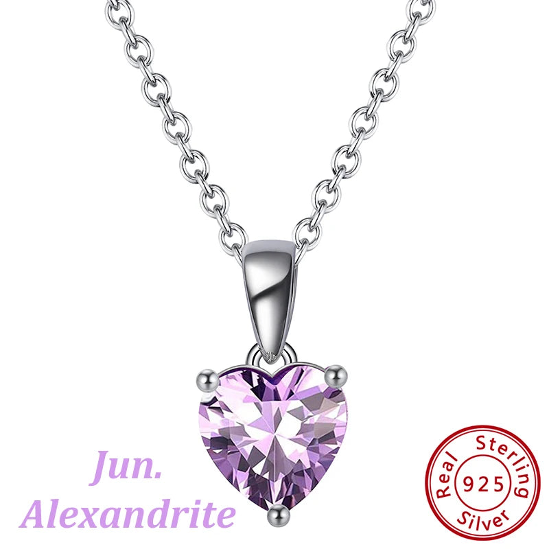 ORSA JEWELS 925 Sterling Silver 12 Color Heart Shaped Birthstone Pendant Necklace Woman Girl's Lucky Birthday Jewelry Gift APN02