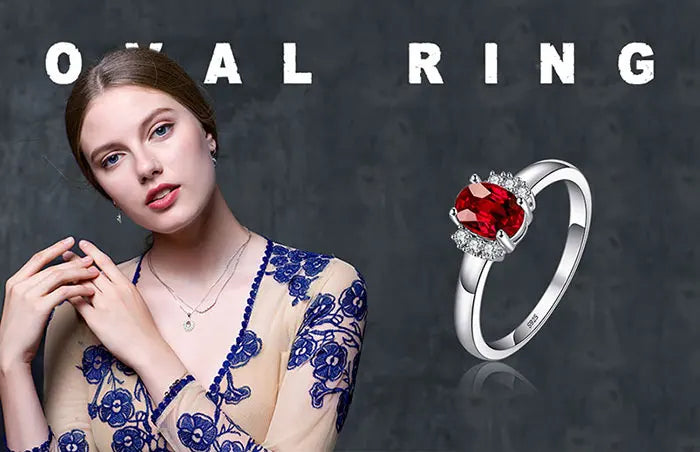 JewelryPalace Oval Red Natural Red Garnet 925 Sterling Silver Rings for Women Fashion Engagement Gemstone Birthstone Jewelry
