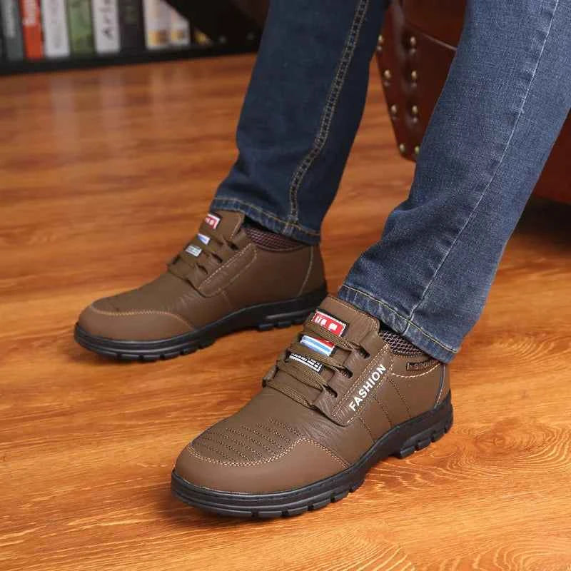 FUQIAO Hot Fur Men's Casual Shoes Warm Flats British Style Leather Footwear Comfort Non-slip Winter Boots Men Plus Size 46