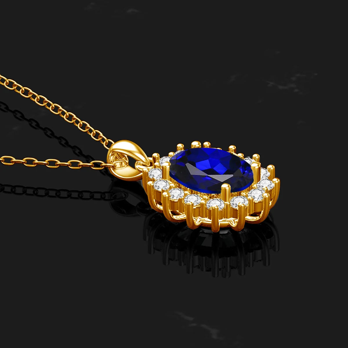Szjinao Luxury Gold Pendant For Women Real 925 Sterling Silver Shiny Blue Sapphire With Cubic Zirconia Gemstone Fine Jewelery