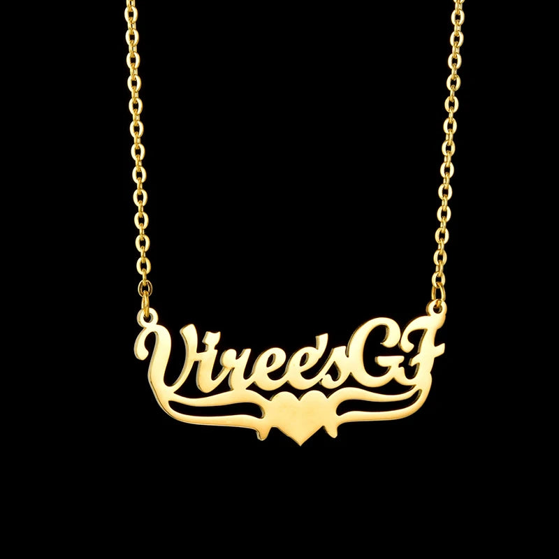 Personalized Love Heart Name Necklace - Stainless Steel Custom Jewelry