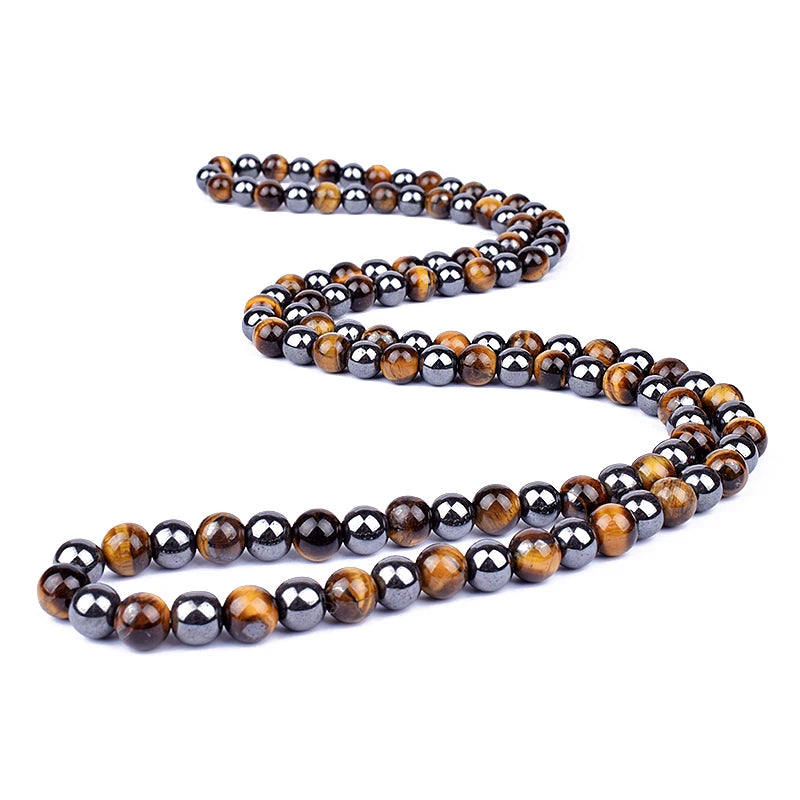 Natural Tiger Eye Stone Beads Necklaces Men Fashion Meditation Yoga Necklaces for Women New Design Handmade Reiki Prayer Jewelry
