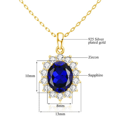 Szjinao Luxury Gold Pendant For Women Real 925 Sterling Silver Shiny Blue Sapphire With Cubic Zirconia Gemstone Fine Jewelery