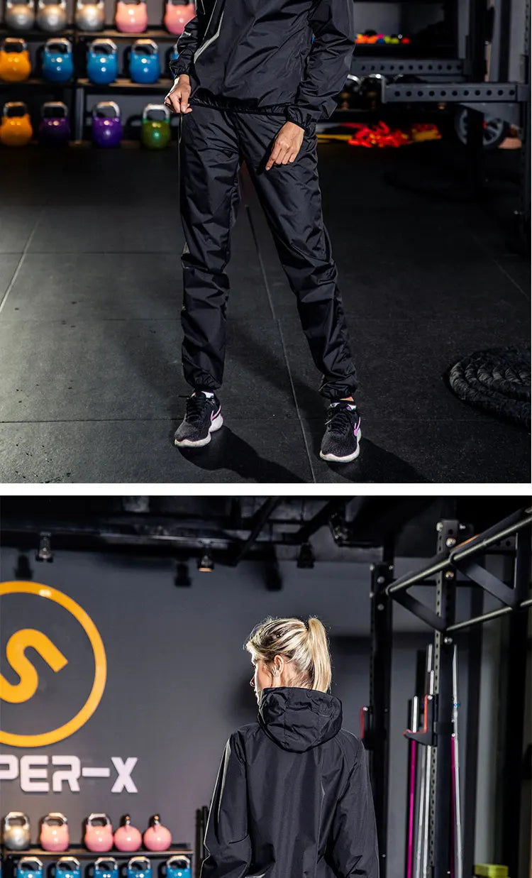 Sauna Suit Women Gym Clothing Set Men Pullover Hoodies Tops Running Fitness Exercise Sportswear Weight Loss Sweating Sports Suit