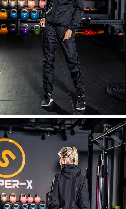 Sauna Suit Women Gym Clothing Set Men Pullover Hoodies Tops Running Fitness Exercise Sportswear Weight Loss Sweating Sports Suit