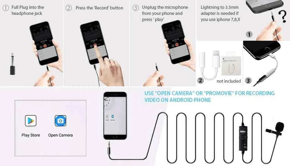 BOYA BY-M1 Condenser Lavalier Lapel Clip-on Microphone 3.5mm TRRS 6M Mic For PC iphone DSLR Camera YouTube Recording Streaming