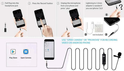 BOYA BY-M1 Condenser Lavalier Lapel Clip-on Microphone 3.5mm TRRS 6M Mic For PC iphone DSLR Camera YouTube Recording Streaming