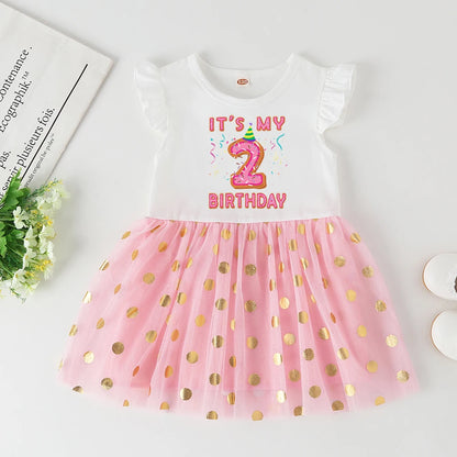 Baby Girl 1-6 Year Dress Cute Donut Number Birthday Outfit Girl Baby Dress Summer Clothes Kids Girl Party Tutu Outfits Dresses