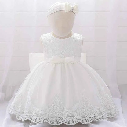 Infant White Pink First 1st Birthday Dress For Baby Girl Costume Big Bow Princess Baptism Girls Dresses Party Dress Child