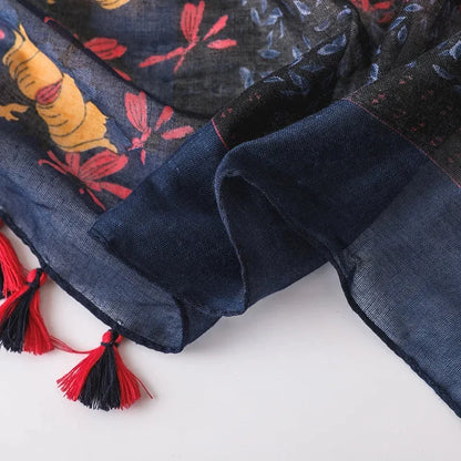 2023 Women Fashion Small Polka Floral Tassel Viscose Shawl Scarf Print Voile Wrap Headband Bufandas Muslim Hijab Sjaal 130*130Cm - AMULET RING STORE