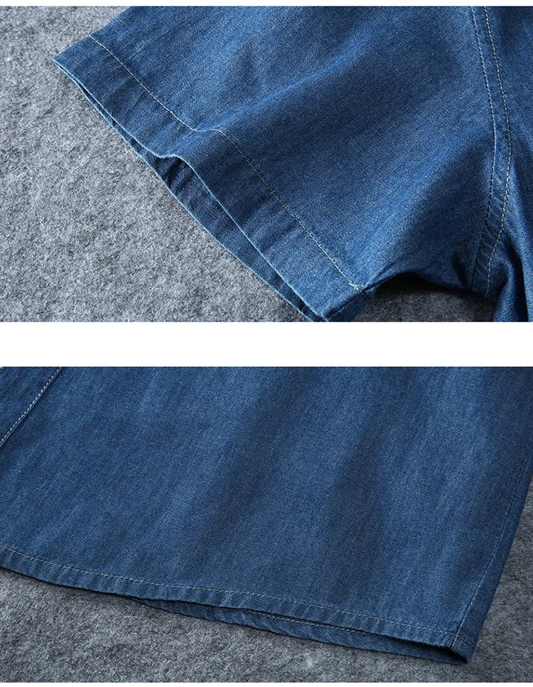 Men's Blue Denim Shirts Short Sleeve Jean Shirts New Summer High Quality Men Cotton Light Blue Denim Shirts Plus size L-8XL