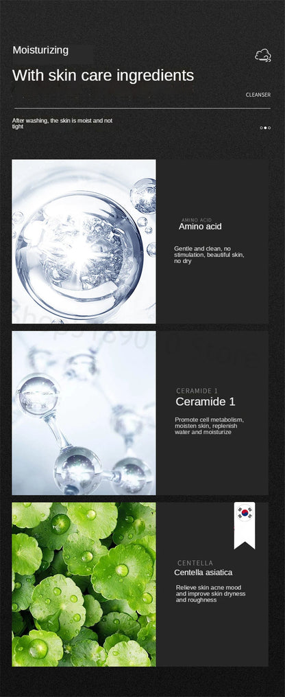 Amino Acid Facial Cleanser Face Wash Cleansing Mousse Moisturizing Oil Control Shrink Pores Makeup Remover Creamy Foam Skin Care - AMULET RING STORE