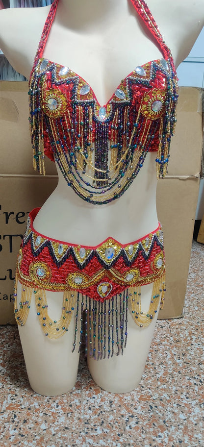 Special Customizable Hand Beaded Oriental Belly Dance Costumes Bra or Belt Separately XL Size 20-30 days
