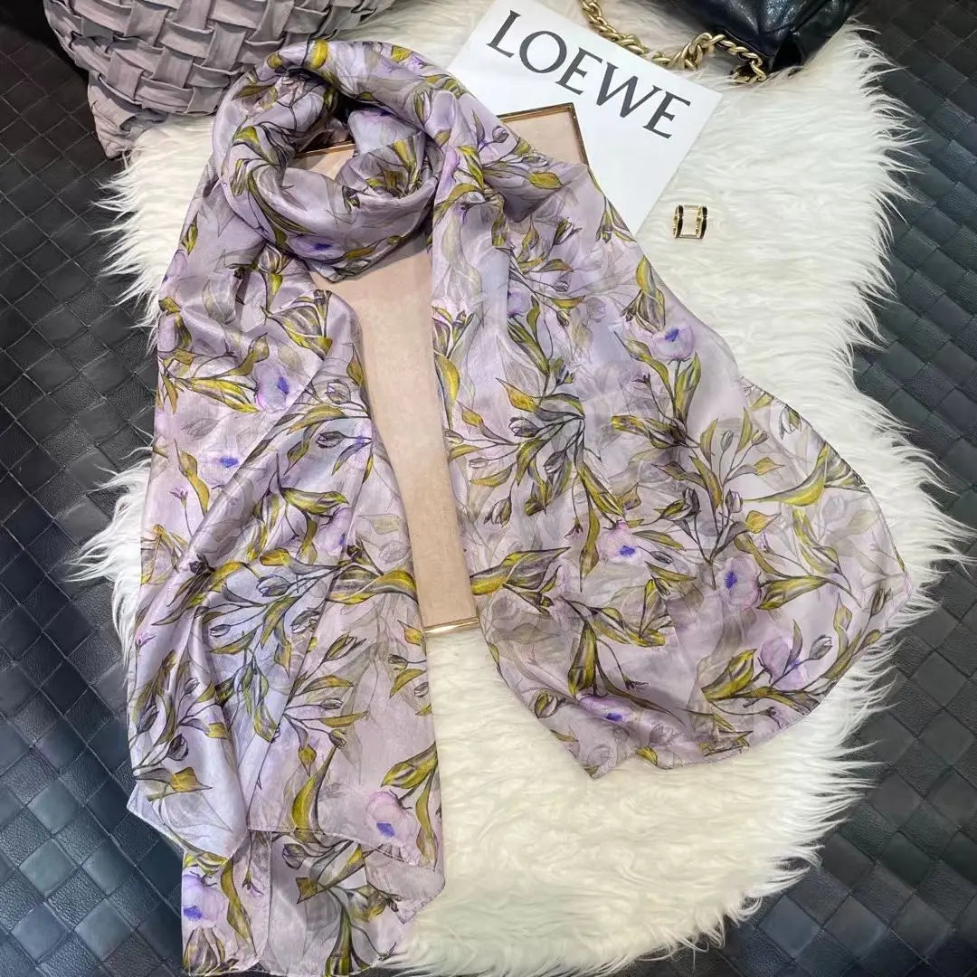 Brand Beige Cartoon Cat 100% Silk Scarf Shawl Bufanda Women Spring Fall Fashion Large Size Winter Long Scarves Bufanda 180*110cm