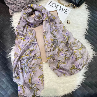 Brand Beige Cartoon Cat 100% Silk Scarf Shawl Bufanda Women Spring Fall Fashion Large Size Winter Long Scarves Bufanda 180*110cm