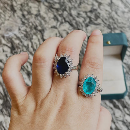 Cellacityi Luxury Paraiba Tourmaline Ring  Sterling Silver Oval shape Finger Rings for Women Sterling Silver Fine Jewelry