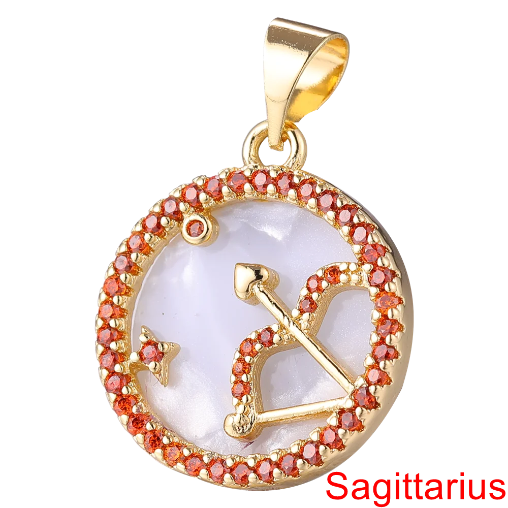 Juya DIY Imitation Pearl Shell 18K Gold Plated 12 Zodiac Charms For Handmade Fashion Birthstone Season Pendants Jewelry Making