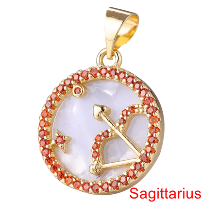 Juya DIY Imitation Pearl Shell 18K Gold Plated 12 Zodiac Charms For Handmade Fashion Birthstone Season Pendants Jewelry Making