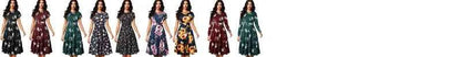 Nice-forever Vintage Elegant Floral Print Pleated Round neck vestidos A-Line Pinup Business Party Women Flare Swing Dress A102
