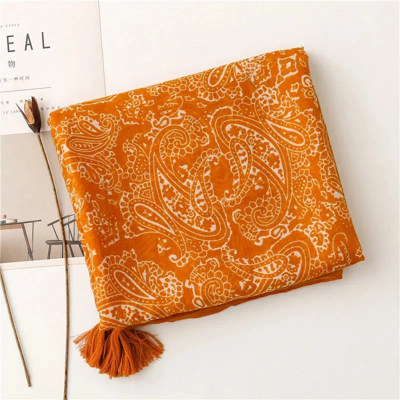 New Women Fashion Orange Cashew Floral Viscose Shawl Scarf From Aztec Ethnic Echarpe Foulard Femme Bufanda Muslim Hijab 180*90Cm - AMULET RING STORE