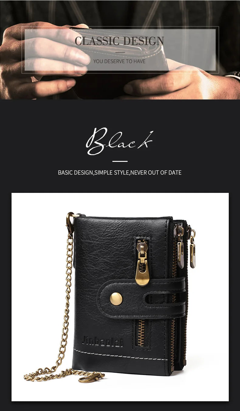 New Men Wallets PU Leather Short Card Holder Chain Luxury Brand Men's Purse High Quality Classic Retro Male Wallet - AMULET RING STORE