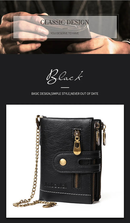 New Men Wallets PU Leather Short Card Holder Chain Luxury Brand Men's Purse High Quality Classic Retro Male Wallet - AMULET RING STORE