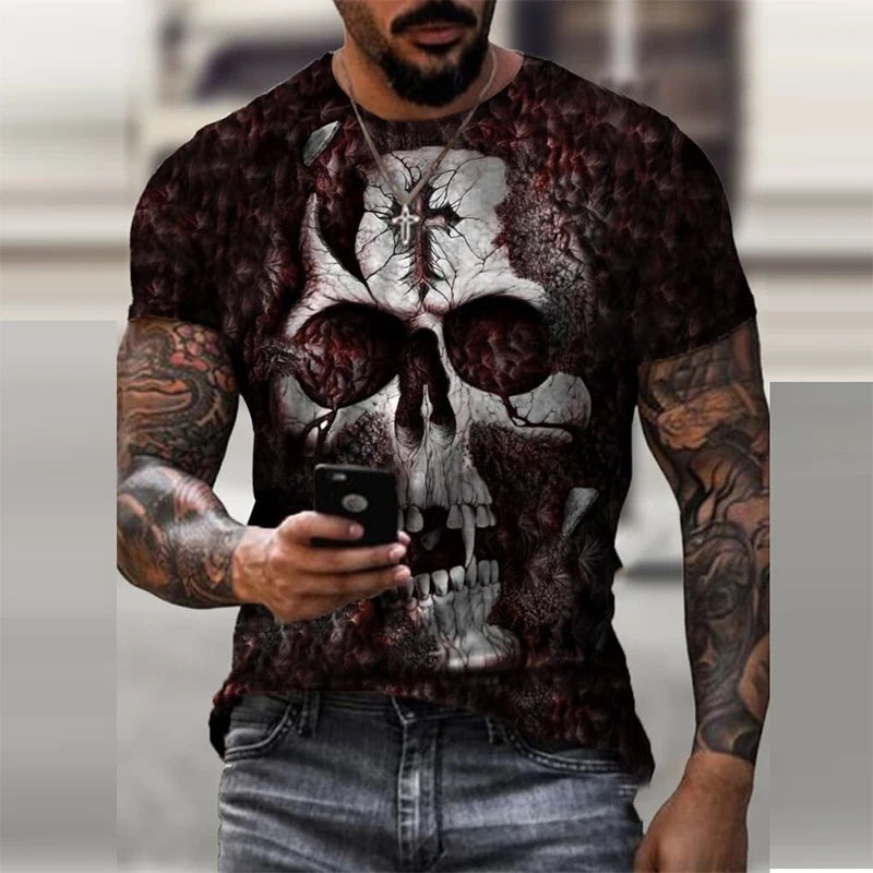 Personality 3D Printing Men's T-Shirt Skull Pattern for Men Demon Streetwear Handsome O-Neck Short Sleeves Casual Tshirt Top Tee - AMULET RING STORE