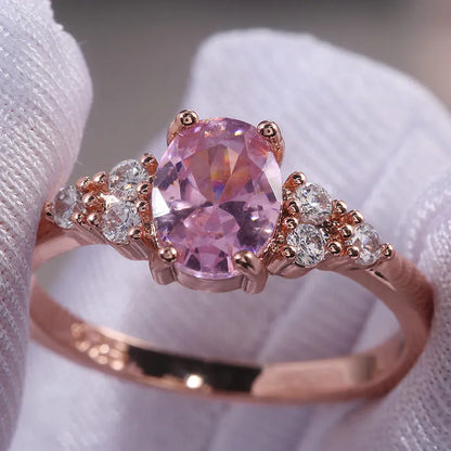 Huitan Romantic Pink Cubic Zircon Princess Ring - Rose Gold Tone